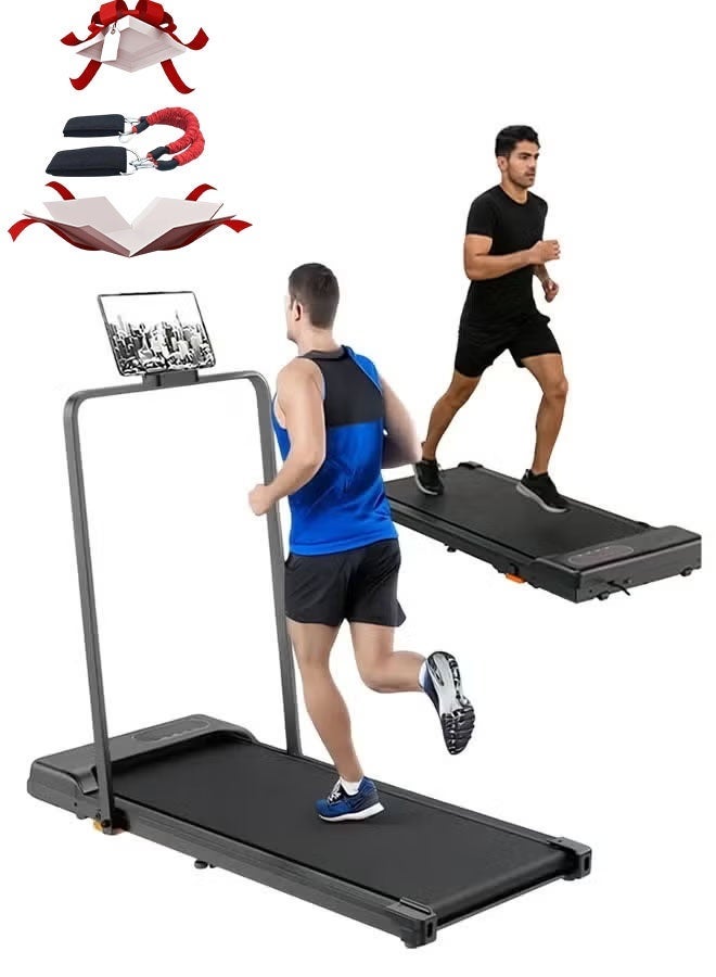 فيتنس ورلد جهاز سير يتحمل 100 كيلو بقوة 1.75 حصان 2 في 1 قابل للطي 2 مستوى انحدار يدوي مع جهاز تحكم عن بعد، مزود بحامل آيباد و عجلات لسهولة التنقل - Image 1